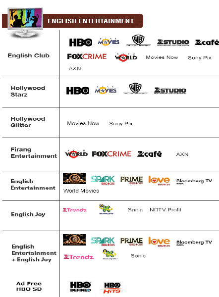 Sony Pix, Star World, Star Movies, Zee Studio, AXN