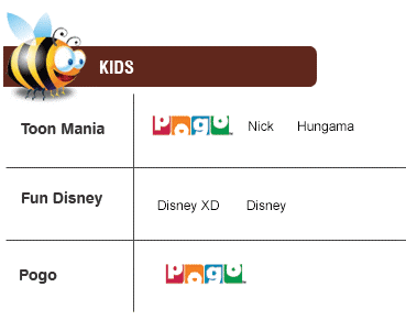 Animax, Hungama, Nick, Pogo, Disney XD, Disney